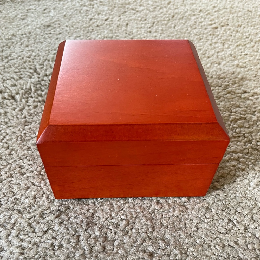 Vintage Cherry Wood Jewelry Box Small Ring Watch Display Case Trinket Box